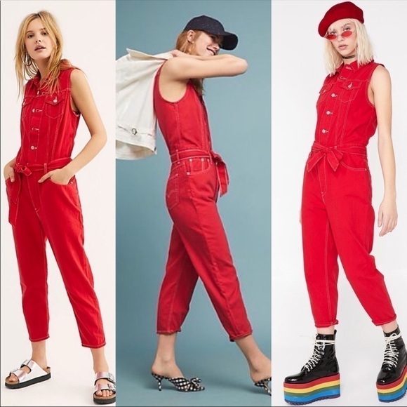 Levi’s Cropped Taper Denim Overalls | Jumpsuit Red - Picture 6 of 9